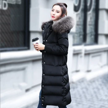

Women's Winter Hooded 2020 Long Coat Female Puffer Jacket Korean Warm Duck Down Jackets Big Fur Collar 1777