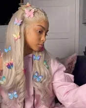 NAstyle-peluca con malla Frontal de cabello humano para mujer, postizo de encaje transparente, color rubio ceniza, Remy, brasileño, 613