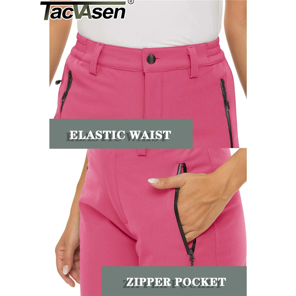 TACVASEN Winter Fleece Lined Warm Waterproof Pants Womens Zipper Pockets Soft shell Work Pants Outdoor Hiking Ski Snow Trousers 5