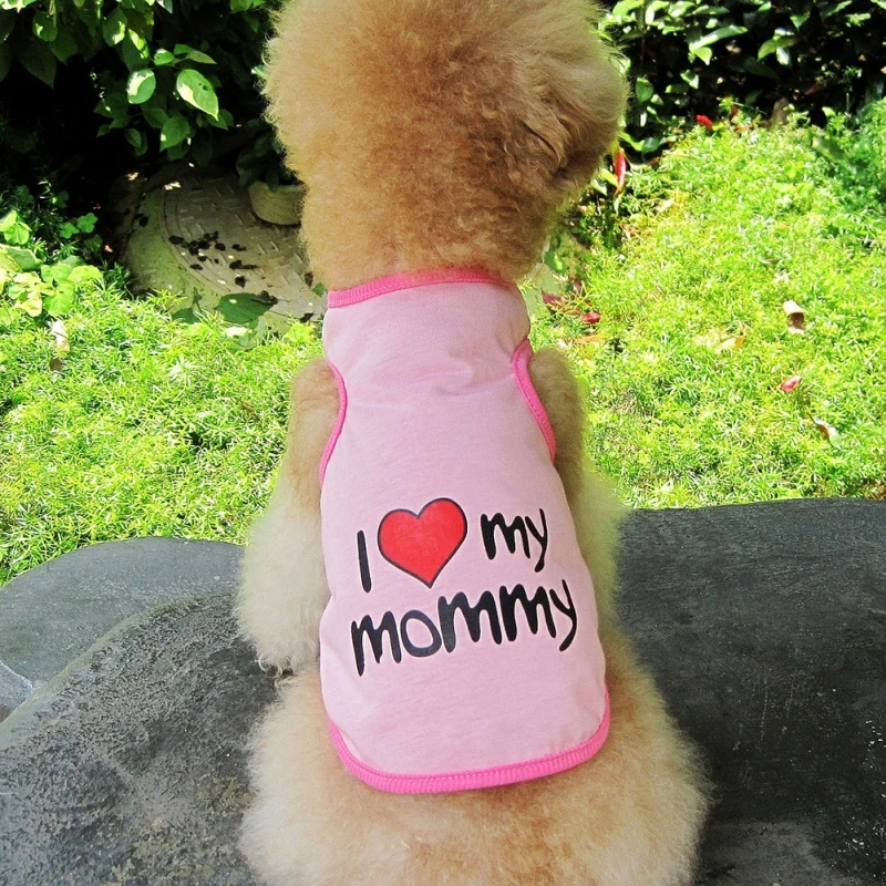 Собака мелких пород кошка жилет рубашка Одежда Щенок я люблю мою маму милое пальто одежда - Цвет: Pink-L