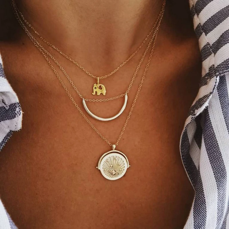Multi-layer Crystal Planet Shell Necklaces Pendants For Women Vintage Charm Gold Choker Necklace Collares Chain Chocker Jewelry | Украшения