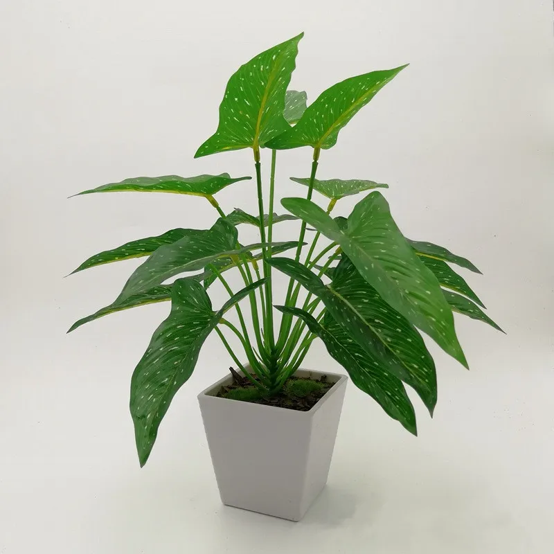 

30cm18 Heads Artificial Rare Tropical Plants Green Palm Tree Branches Indoor Plastic Potted Home Hotel Office Shop Desktop Decor