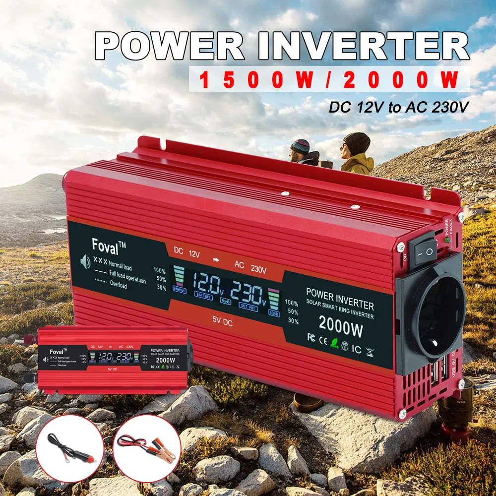 US $32.99 Dc12v To Ac 220v 2000w Full Power Inverter Modified Sine Wave Lcd Display Eu Plug Car Vehical Transformer Inversor 12v 220v