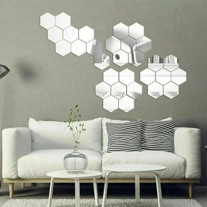 

12PCS Wall Decor Mirror Tiles Mosaic Wall Stickers Self Adhesive Bedroom Art Decal Modern Home Decors Wall Decoration #w