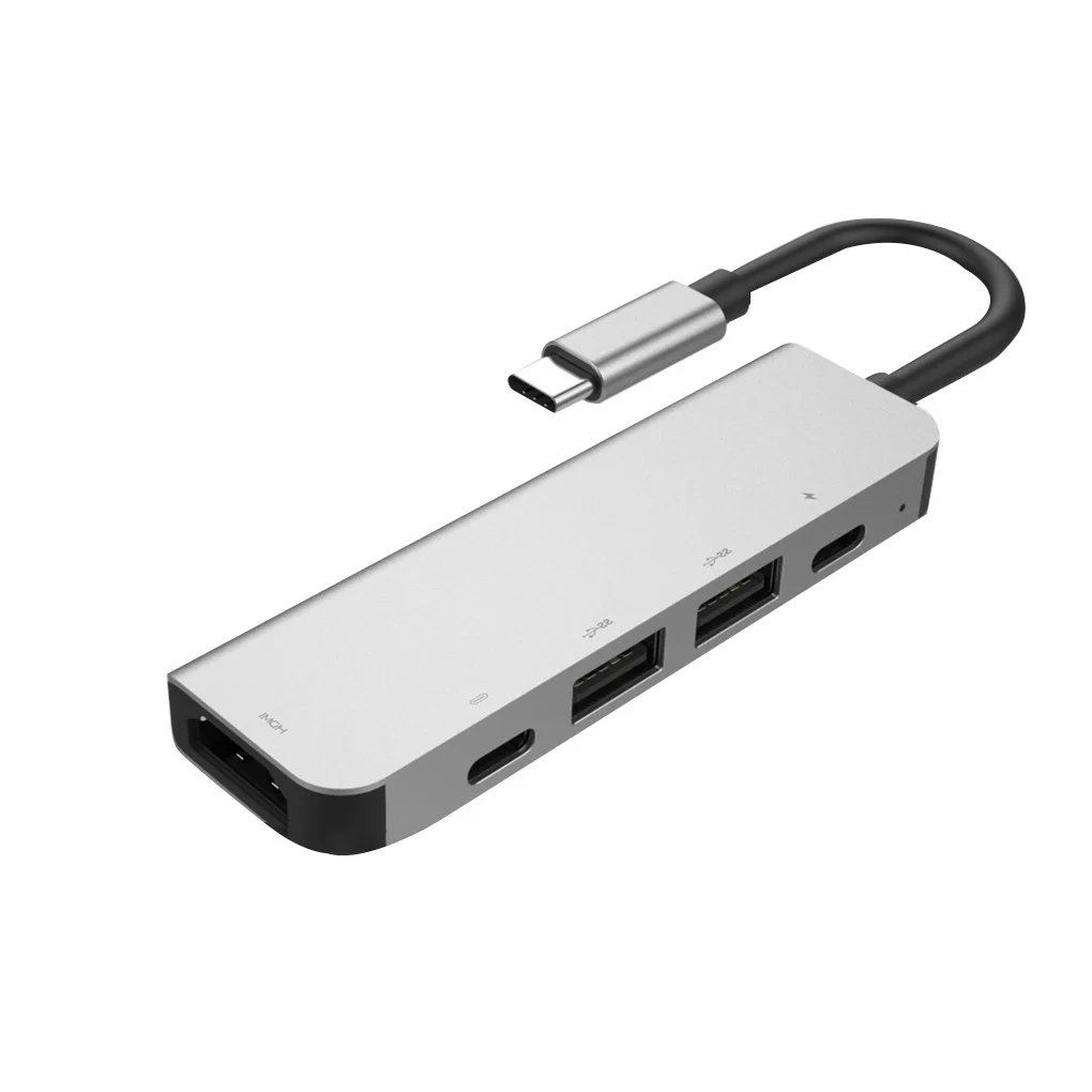 

USB C Hub 5 in 1 Multiport 4K HD Large Screen Adapter 2 USB 3.0 Heat Dissipation Aluminum Laptop PD Type C Hub for MacBook Pro