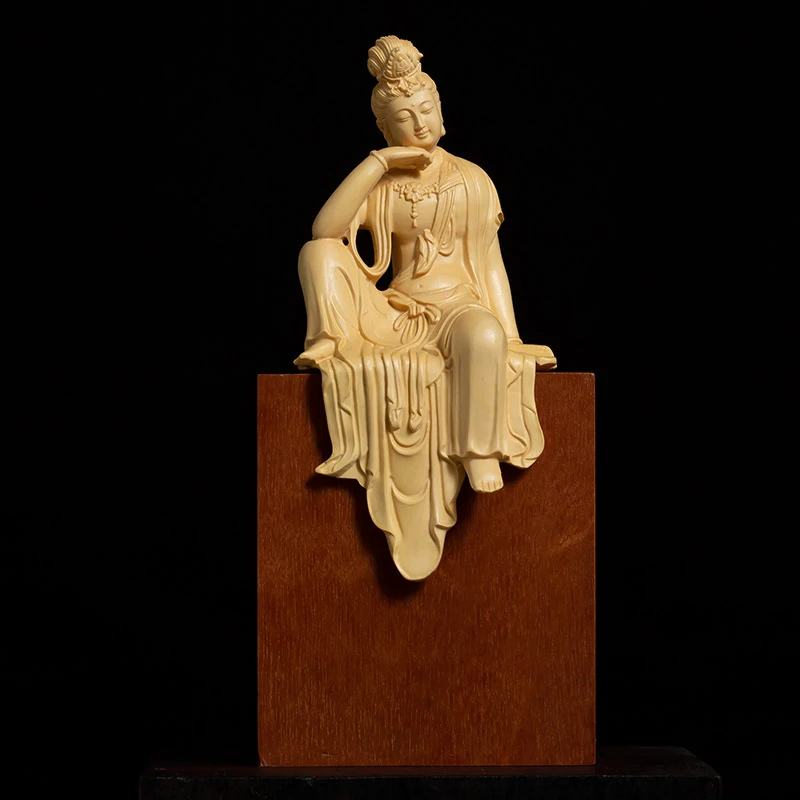 13 см Guanyin Bodhisattva резьба из самшита статуя Будды предметы домашнего декора