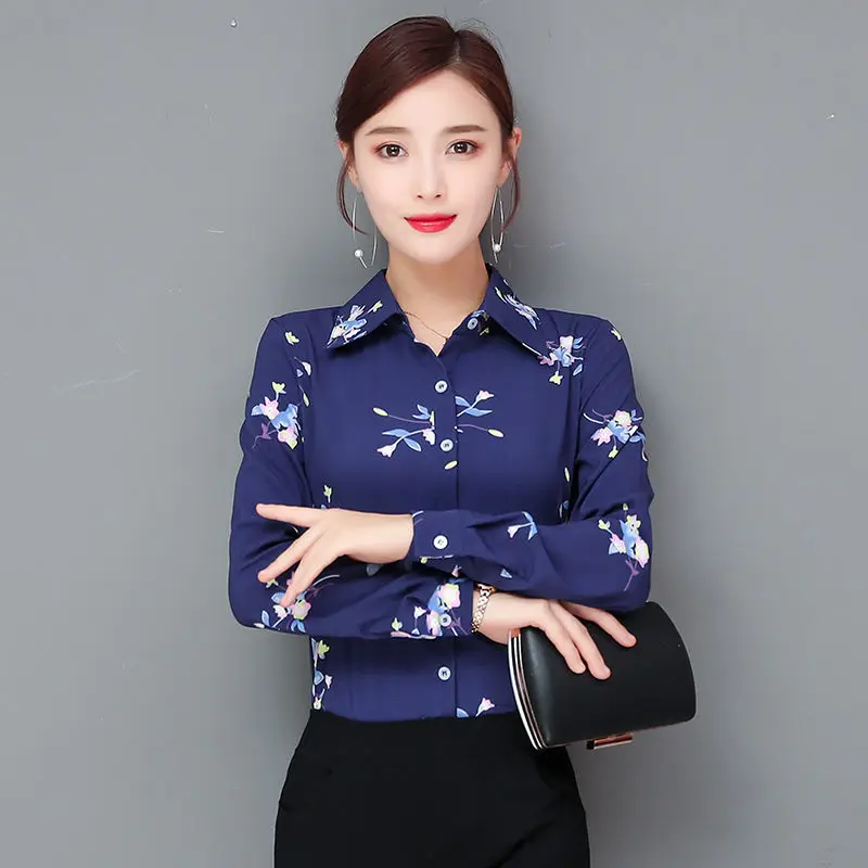 мобильный телефон xiaomi poco x3 nfc 6 64gb cobalt blue синий global version Women's Printed Chiffon Blouse, Long Sleeve Shirt, Korean Version, Slim Fit, Blue Flower, Spring Season, New, 2023