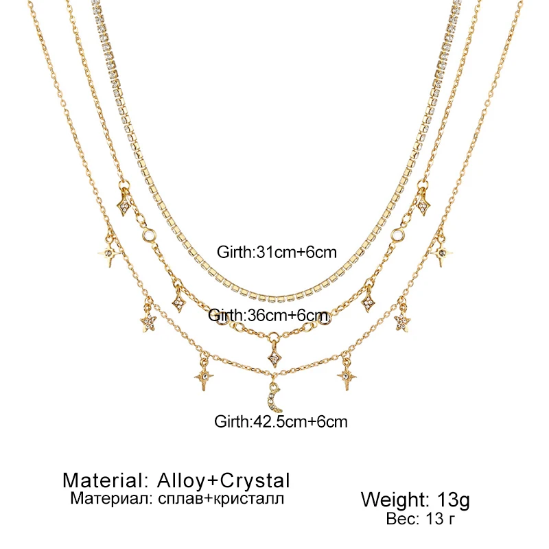 New Multilayer Crystal Moon Necklaces & Pendants For Women Vintage Charm Gold Star Choker Necklace 2019 Bohemian Jewelry Gift
