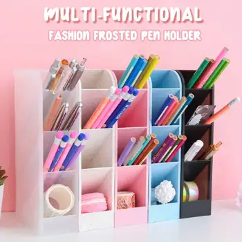 

2pcs Diagonal Pen Holder Office Desktop Storage Box Desk Stationery Barrel Rack Transparent Cosmetic Brush Tube Pen Storage Boxe