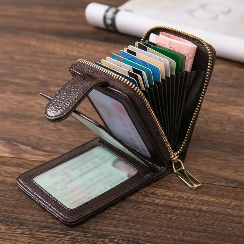 

Leather Card Case Wallet Box Card Bag Lady Credit Card Case Multi-function Anti-theft Driver's License Double Layer Coin Purse