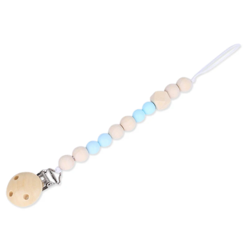 2 Pcs Baby Pacifier Clip Chain Wooden Beads Dummy Clip Safe Teething Chain Baby Teether Eco-Friendly Pacifier Clips Holder Chain