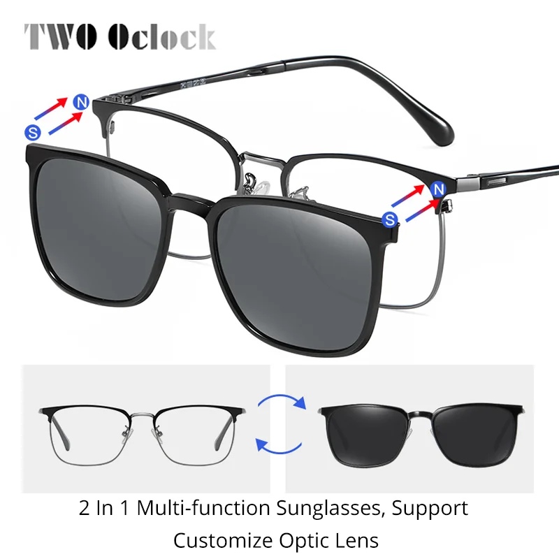 TWO Oclock Clip On Glasses Frames Magnetic Sunglass Clips Polar Optics Men 2 In 1 TR90 Sun Glasses Women Optical 0 Degree Z8030