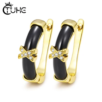 

Classic Simple Stud Earrings U Shape With Crystal Letter X Cubic Zirconia Copper Ceramic Earrings Gold For Women Fashion Jewelry