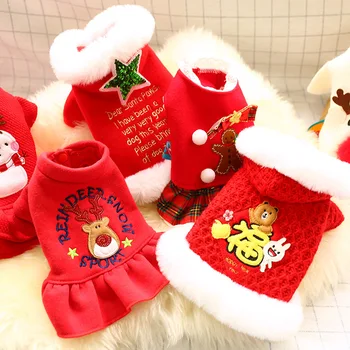 

Christmas Dog Clothes Winter Thicken Hoodie Cloak New Year Pet Clothing Cute Cats Coat For Santa Costume Dogs Festival Apparels