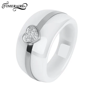 

Big Black White Ceramic Rings For Women With Heart Crystal For Women Elegant Design With Healthy Smooth Material Wedding Gift