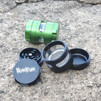 

HONEYPUFF Tobacco Grinder Herb Grinder Window Style 50MM Large 5 Piece Aluminum Smoking Grinder With Solid Top