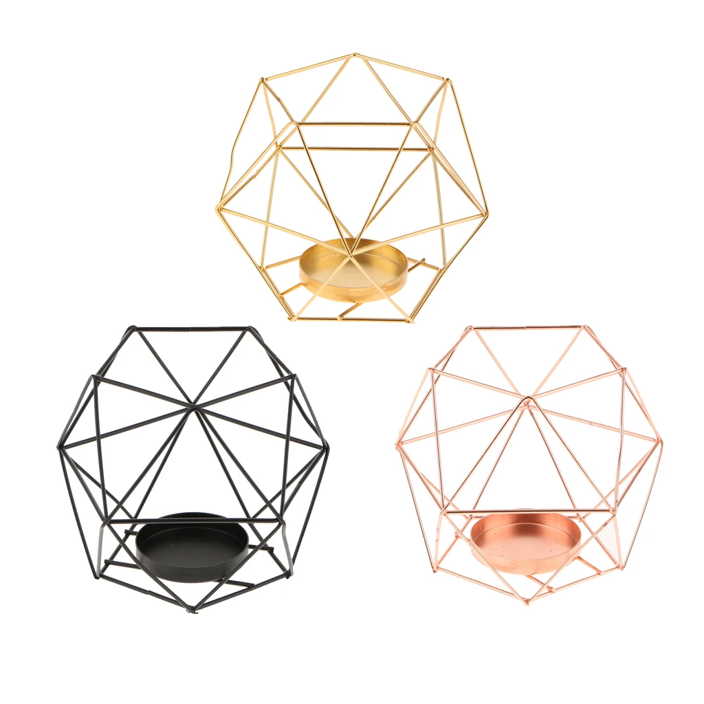 Industrial Iron Wire 3D Geometric Glass Tealight Candle Holder Wedding Party Decor, Multi Uses, Flower Basket,  Bonsai Pot Case