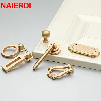 NAIERDI Solid Zinc Alloy European Furniture Handle Vintage Gold Cabinet Pulls Kitchen Cupboard Handle Drawer Knobs Hardware