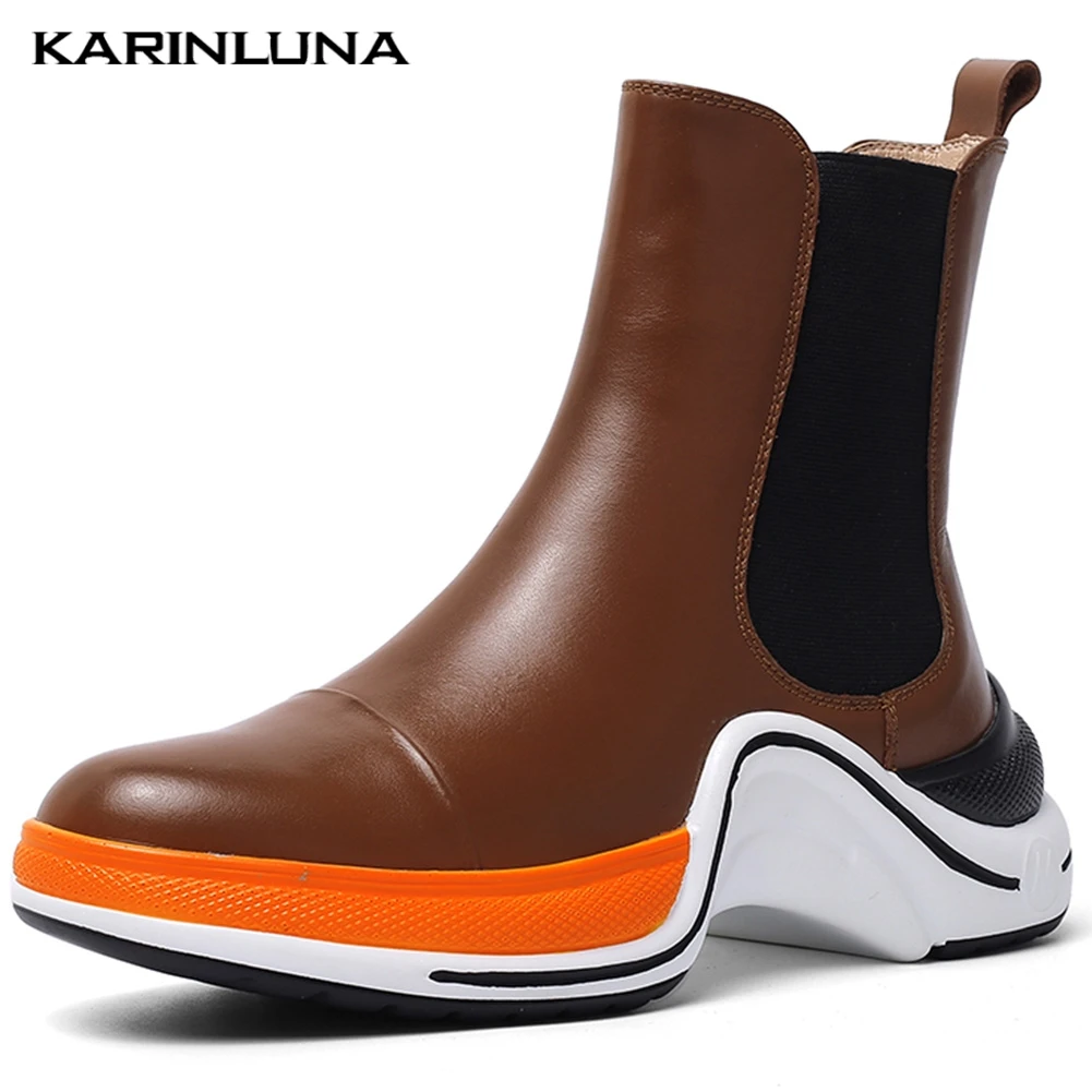 

Karinluna 2019 Leisure Big Size 43 Genuine Leather Brand New Comfortable Ankle Boots Woman Shoes Women Boots Female Sneakers