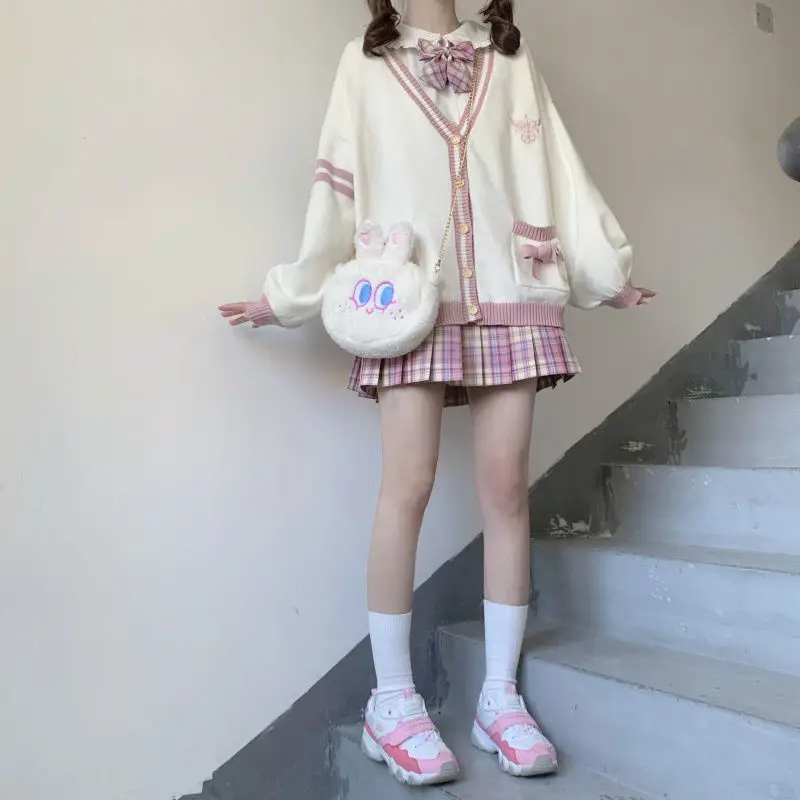 Japanese School Uniform Japanese Girls Loli V-neck JK Uniforms Cute Sweet Sweater Jackets Cardigan Women Student School College Style Cosplay Costumes
