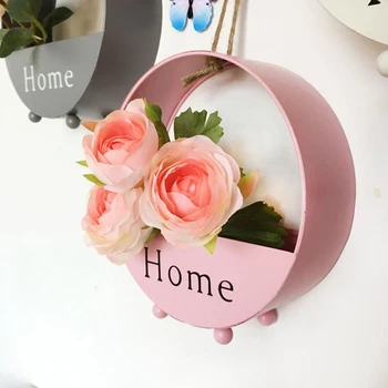 

Iron wall hanging flower basket Wall decoration artificial flower Hole-free home hanging baskets Simulation decoration flower