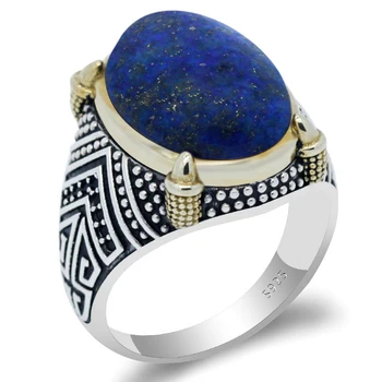 

Real Pure 925 Sterling Silver Rings For Male Natural Lapis Stone&CZ Stone Punk Style Exquisite Wedding Rings Fine Jewelry