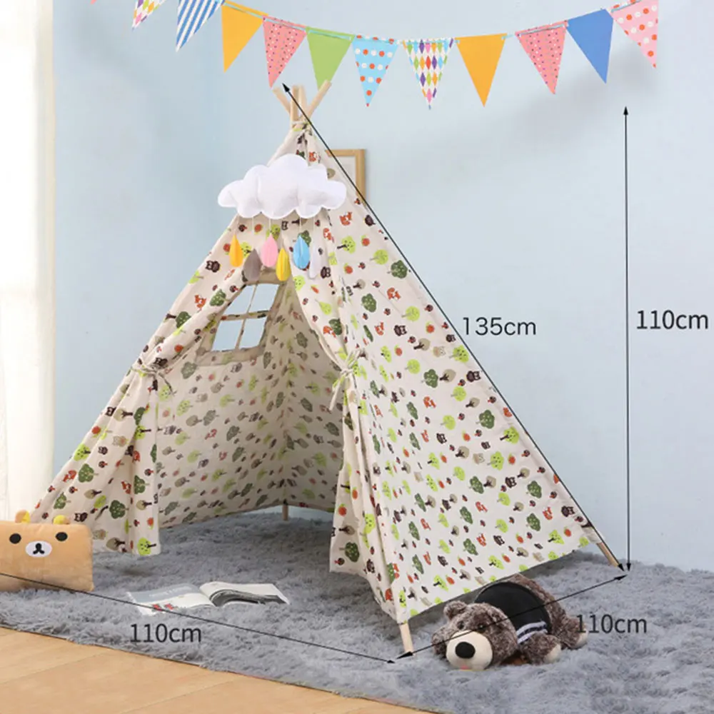 Kids Tent Play Tent Portable Folding Indoor Children's Wigwam Canvas Original Triangle Tipi Game House With Mat Outgoing Toys - Цвет: WJ3688O