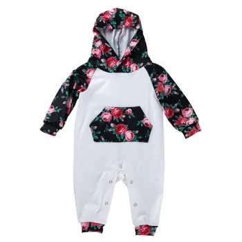 

Newborn Baby Long Sleeve Hooded Floral Print Casual Rompers Infant Girls Cotton Jumpsuits Kids Toddler Clothes