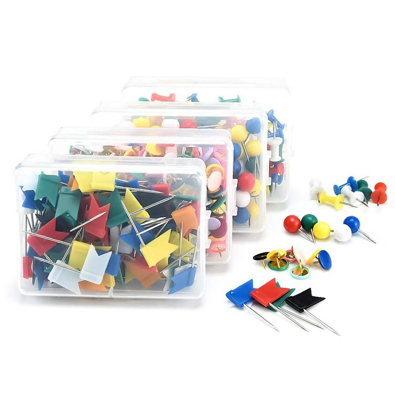 

Map Tacks Push Pins with Points for World Map, Cork Notice Board, Assortment 4 Styles Thumb Tacks for Cork Bulletin Board, Pic
