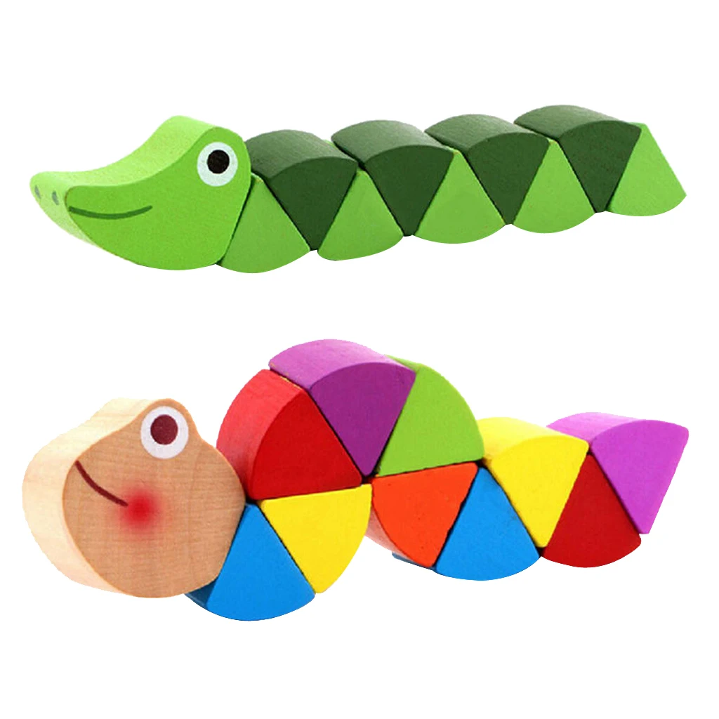 2 Piece Wooden Animal Toy Set, Cute Colorful Caterpillar Alligator Model Toy, Kids Baby Birthday Gift