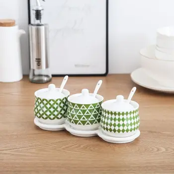 

Household Salt Shaker Three-piece Seasoning Box Ceramic Seasoning Jar Cartoon Set Box Kitchen Seasoning Bottle Seasoning Salt