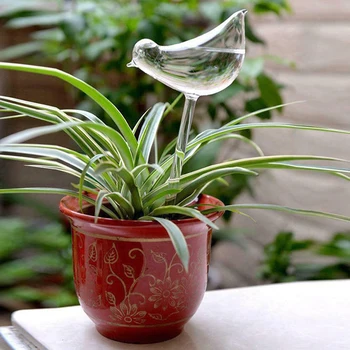 

1pcs Automatic Flower Watering Device Plant Waterer Self Watering Globes Bird Shape Hand Blown Clear Glass Aqua Bulbs