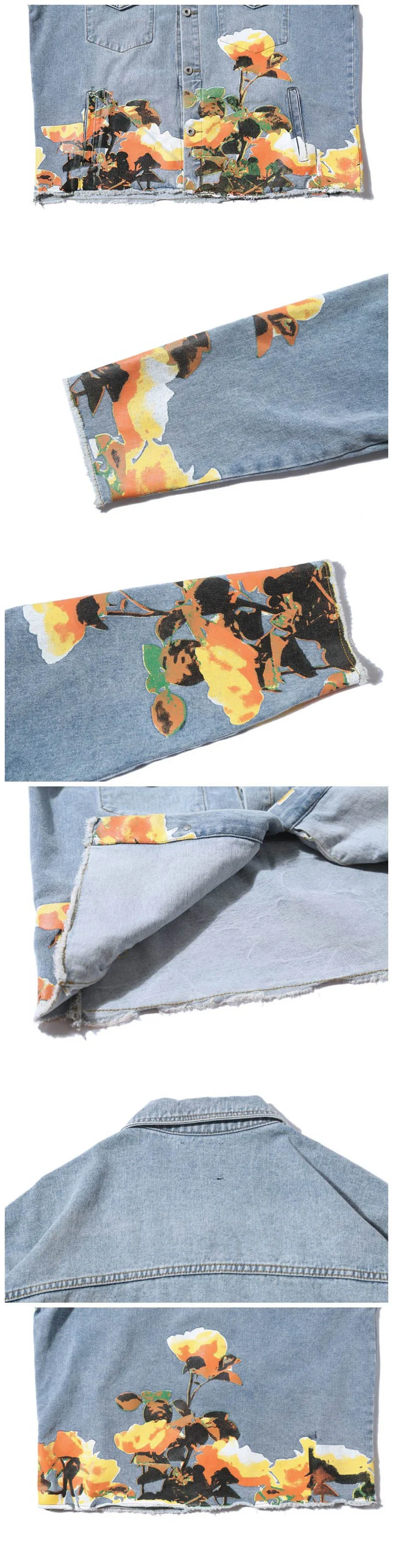 UNCLEDONJM джинсовые куртки с цветочным принтом для мужчин s High Street Distressed джинсовая куртка пальто мужские и женские хип хоп Уличная#1992