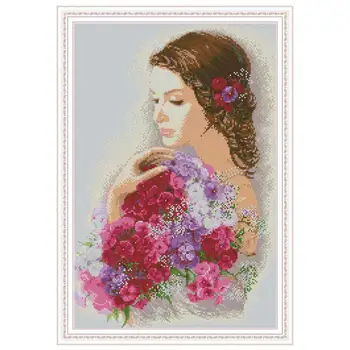 

Beauty and flowers counted printed on the canvas 11CT 14CT DIY kit Cross Stitch embroidery needlework Sets home decor