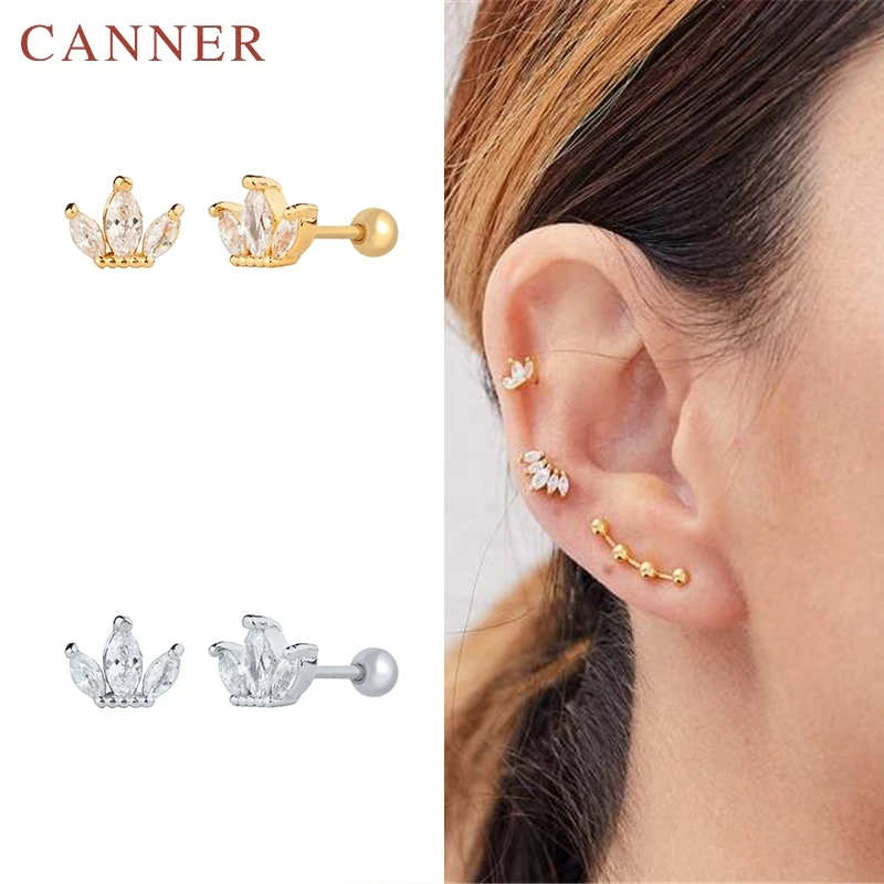 1 pair 925 Sterling Silver Piercing Cartilage Cute Zircon ear bone nail Mini Moon/Star Stud Earrings Fashion color | Украшения и