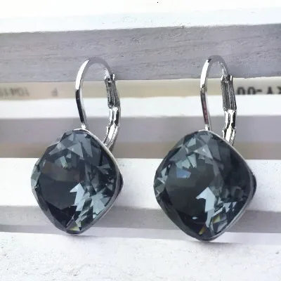 grey Earrings Квадратные серьги из лунного камня с кристаллами от Swarovski - Окраска металла: grey Earrings