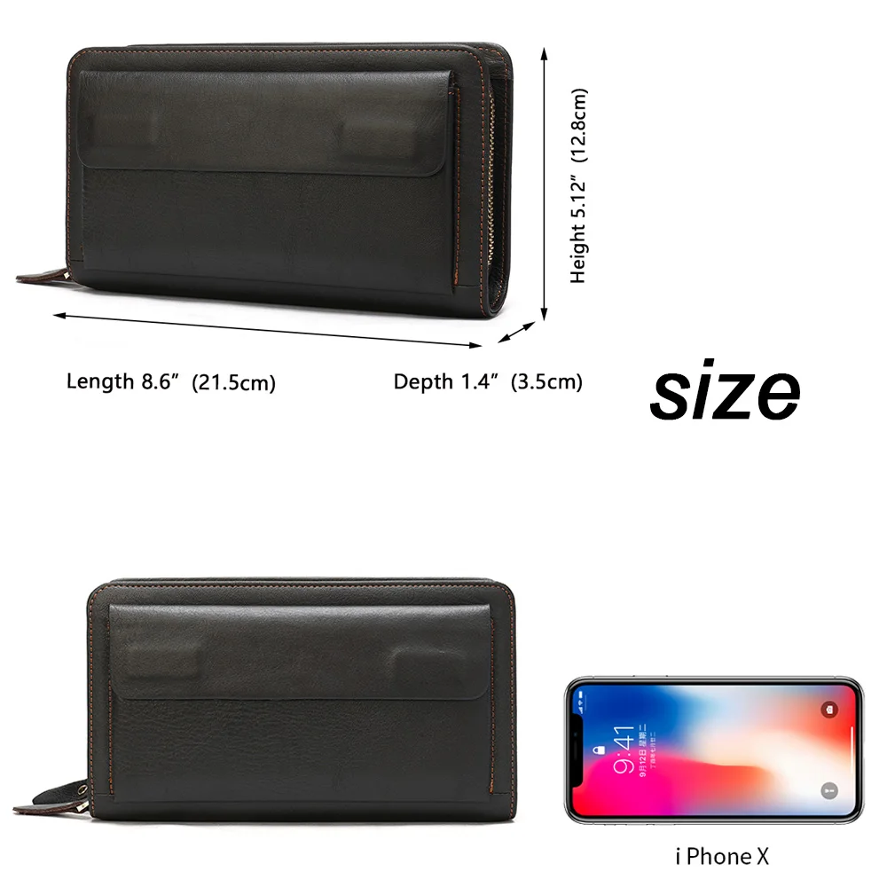 MVA Clutch Male Men's Wallet Genuine Leather Double Zipper Men's Clutch Bags purse for men Passport/Phone Wallets for credit car 2