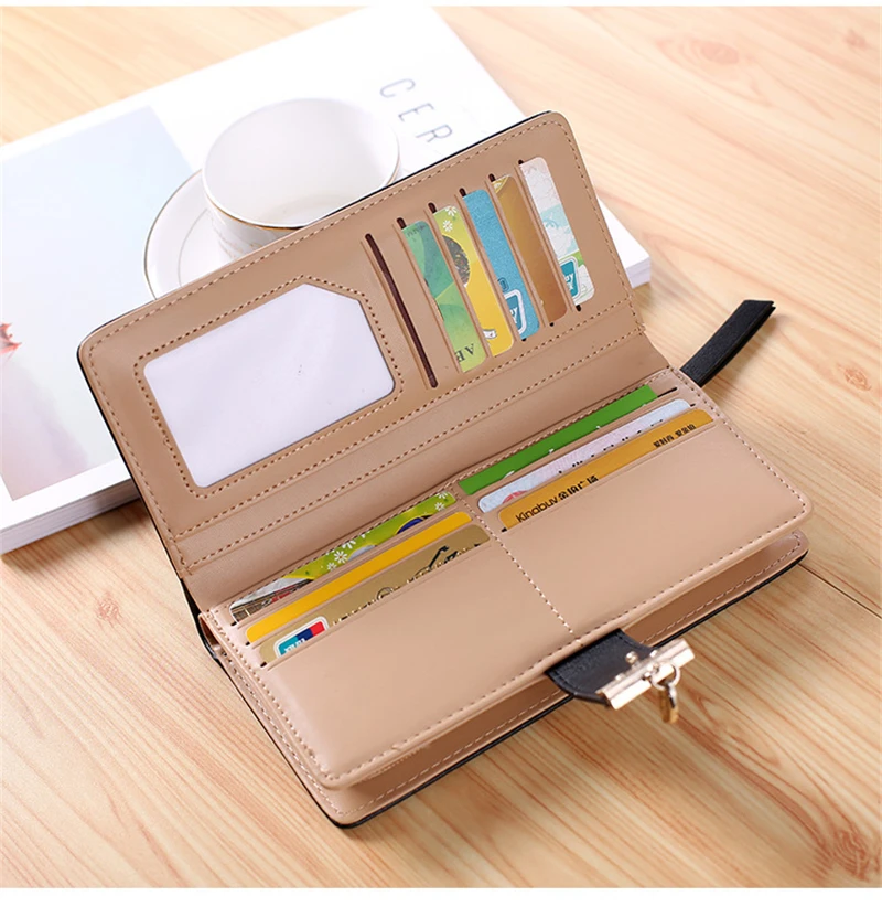 Women's Hollow Golden Leaf Buckle Wallet Female Long Zipper Coin Purses Ladies Multifunction Card Holder Clutch Money Bag