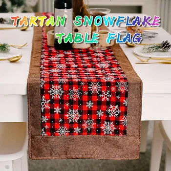 

Xmas New Year Party Decorations Christmas Ornament Plaid Snowflake Table Runner Red And Black Plaid Tablecloth