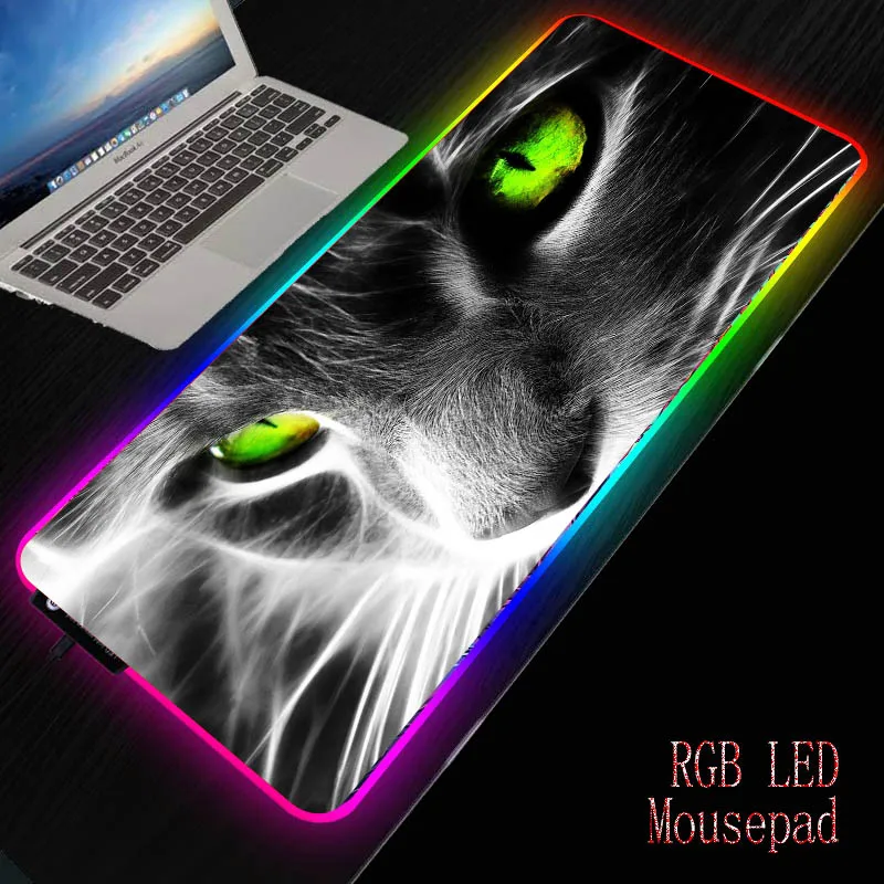 XGZ Кот синий глаз RGB большой коврик для мыши геймер большой коврик для компьютера Led подсветка XXL поверхность Mause клавиатура стол