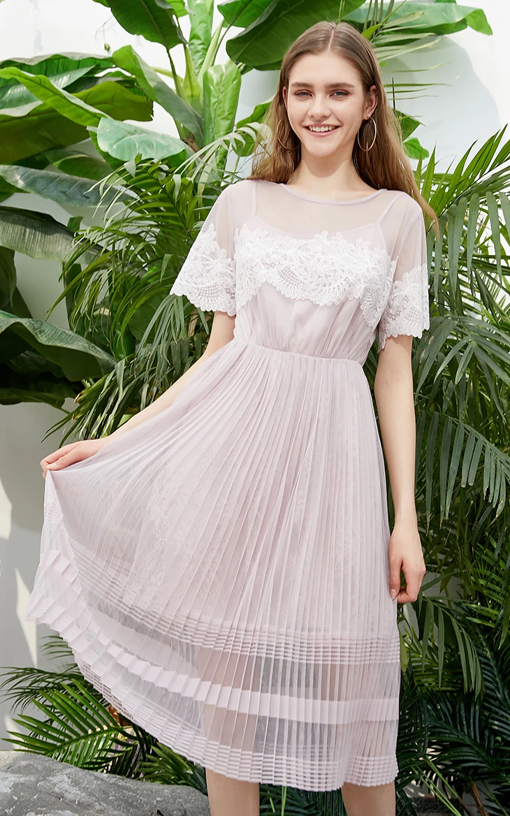 Vero Moda женское кружевное плиссированное платье средней длины на подкладке | 31927B565
