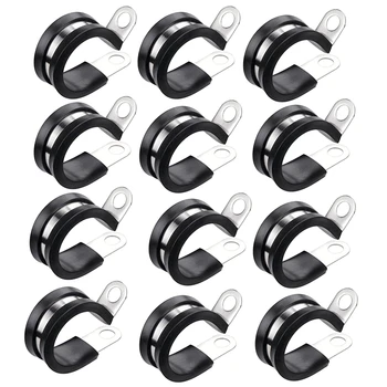 

12Pcs Rubber Air Cushion Stainless Steel Cable Clamp R-Shaped Tube Clamp with Rubber Strip 6 Sizes