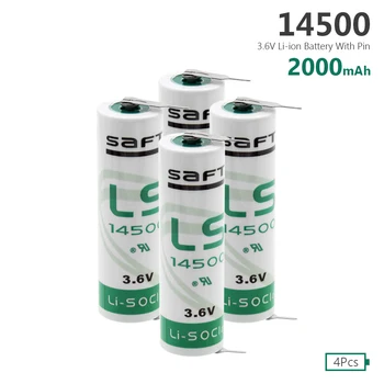 

4pcs High Quality Durable 3.6V 2000mAh 14500 Li-SOCl2 AA Size Lithium Li Ion Thionyl Chloride Cylindrical Batteries With Pins