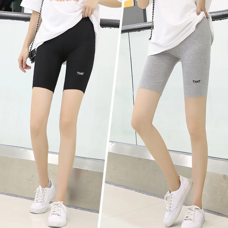 

Шорты женские тонкие для фитнеса, повседневные Модные байкерские шорты с завышенной талией, облегающие брюки до колен, черные велосипедные шорты, уличная одежда, на лето