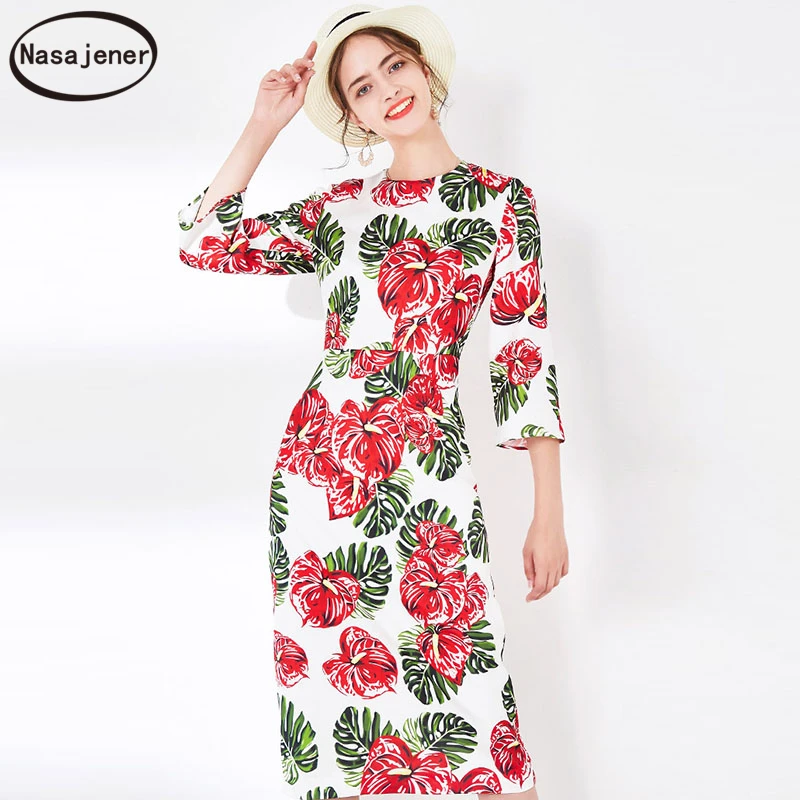

Spring / Summer 2020 New Runway Fashionable Elegant Jungle Print Round Neck Collect Waist Dress Female Mid-length Dress
