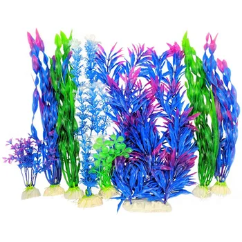 

Retail Fish Tank Decorations Plastic Plants Artificial Aquarium Decor and Accessories 8-Pack