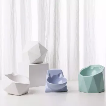 

Simple Design Geometric Creative Cat Food Bowl Five-sided Ceramic Cervical Vertebra Protection Oblique Mouth Pet Feeding pets