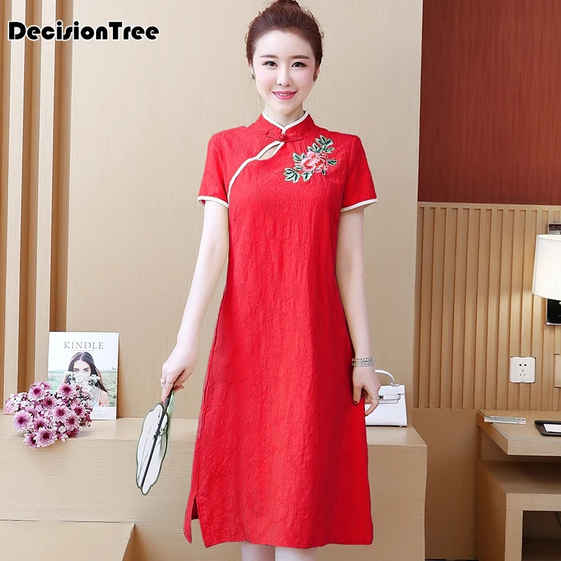 Китайское платье cheongsam qipao vestidos mujer женское хлопковое и льняное платье cheongsam qipao с цветочным принтом китайское традиционное платье