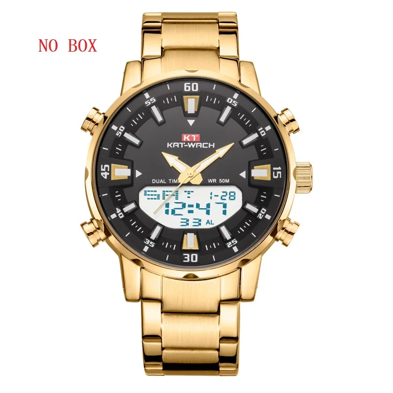 2021 Gold Wrist Watch Men Top Brand Waterproof Sports Digital Watches LED Steel Military Quartz Watch For Men Wristwatch Relogio 