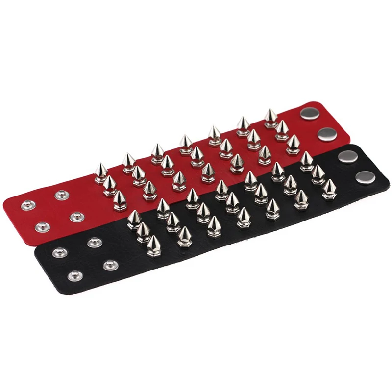 QrhYK Unique 3 Rows Spikes Rivet Stud Wide Cuff Leather Punk Gothic Rock Unisex Bangle Harness Bracelets For Women Men Jewelry | Украшения